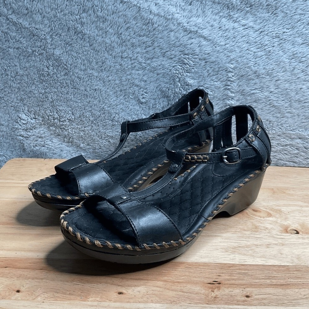 Ariat Shalimar Black Leather T-Strap Wedge Heel Western Sandals‎ Women 10B China